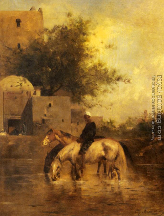 Eugene Fromentin : Horses Watering In A River